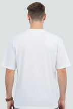 White heavyweight oversized t-shirt, 240 GSM cotton, Lycra ribbed neck, back view.